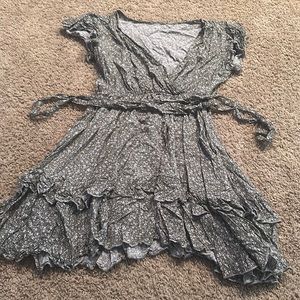 Olive green floral dress with tie